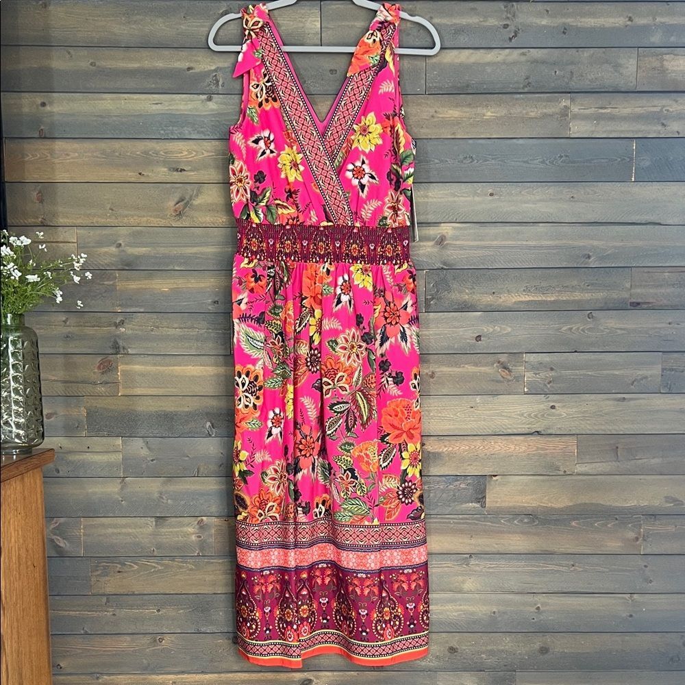 New Eliza J Smocked Waist Midi Dress Size 8